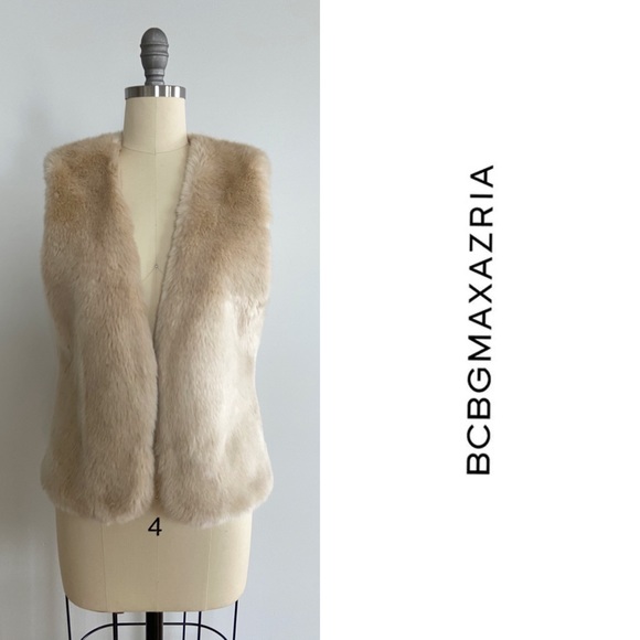 BCBG Beige Faux Fur Vest - Picture 1 of 5